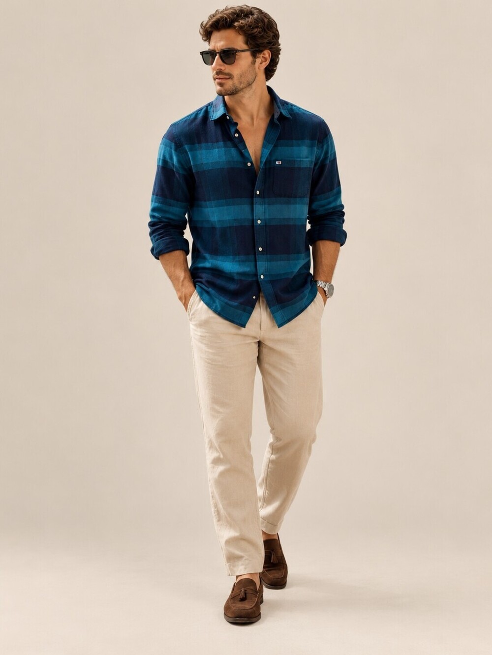 Tommy Jeans Men’s Relaxed Fit Shirt L Plaid Cotton Cottage Beach Coastal Flannel